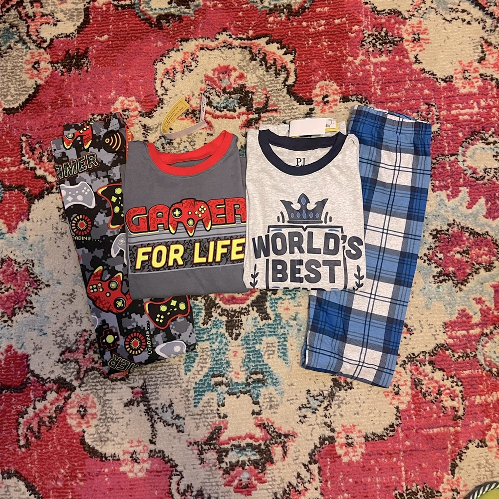 Boys Size 12 Pajama Set Bundle 2 Sets long Tops & long Bottoms New With Tags